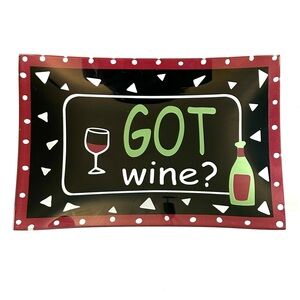 Ganz Got Wine Glass Decorative Dish Rectangle Plate Serving Tray Black Red Green